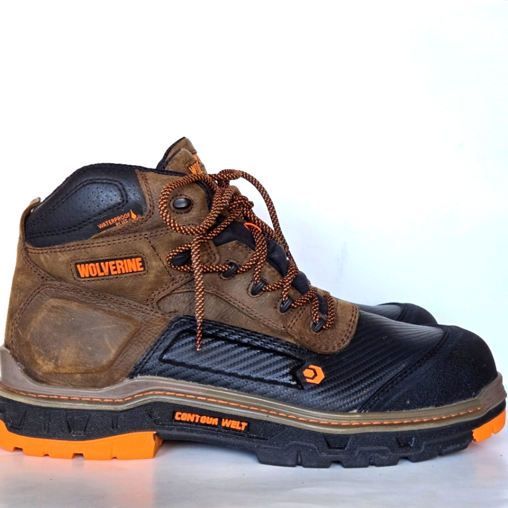 Wolverine Men's Brown and Black Boots with Orange Accents